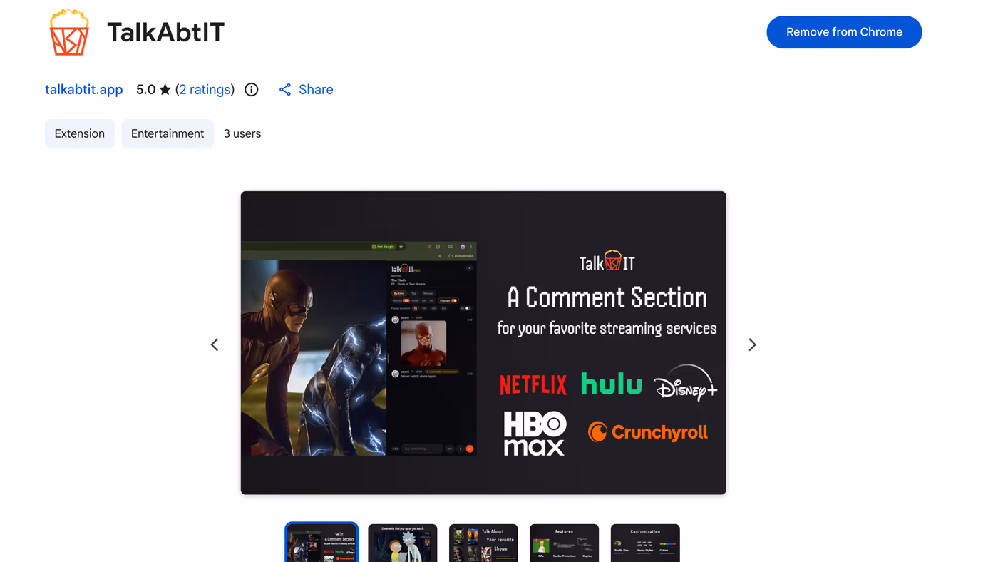 TalkAbtIT extension listing on the Chrome Web Store